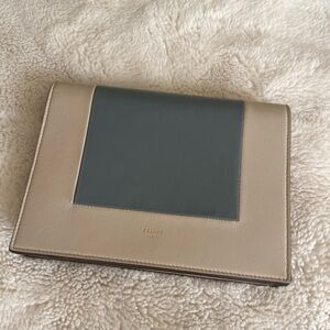 Celine Two-Tone Leather Clutch in Gray and Cream